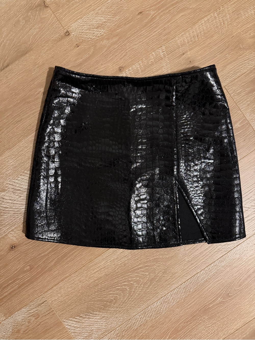 Black Faux Croc Mini Skirt - Princess Polly